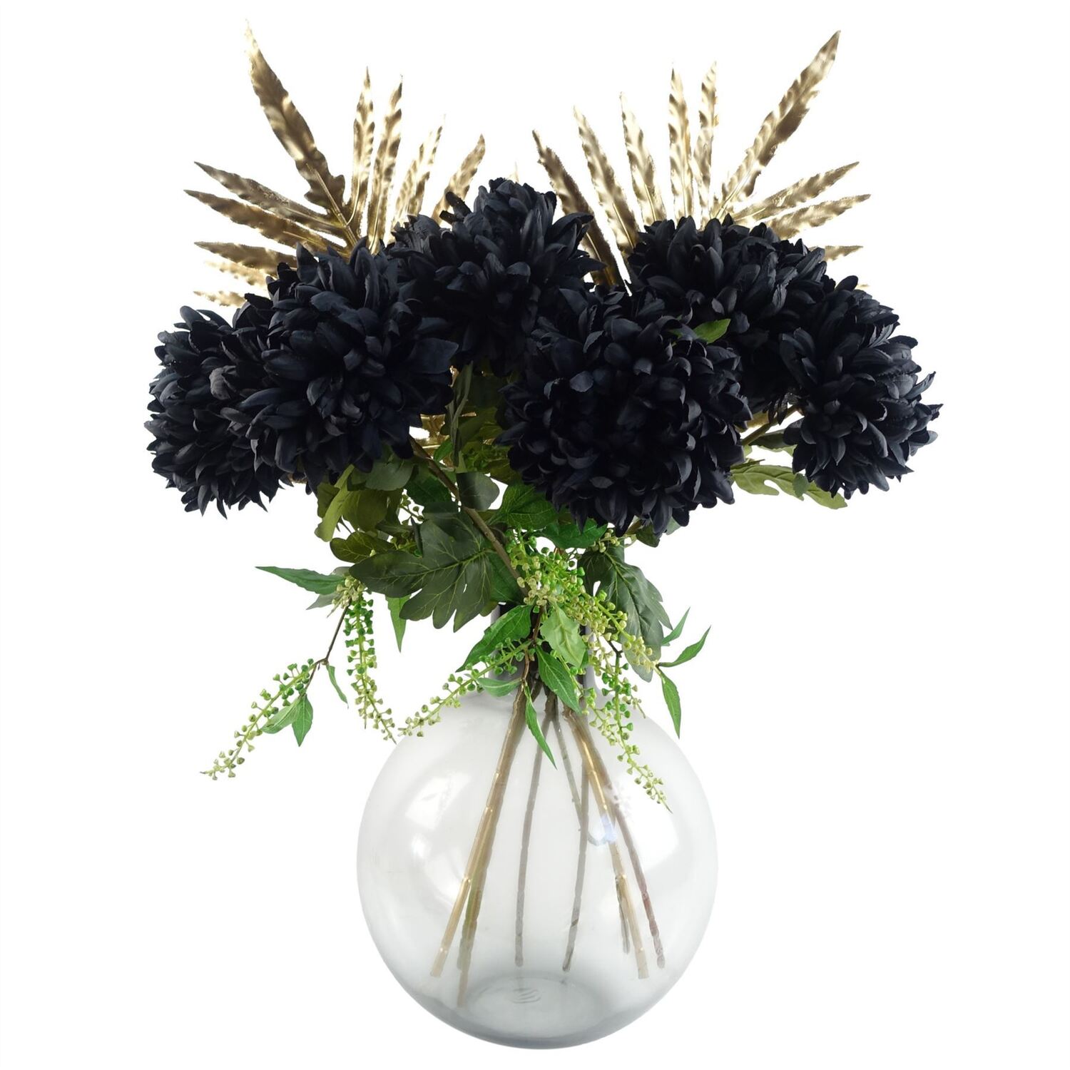 Botanik Pack Of 6 X 75Cm Artificial Extra Reflex Chrysanthemum Orange - Black Flower Stems