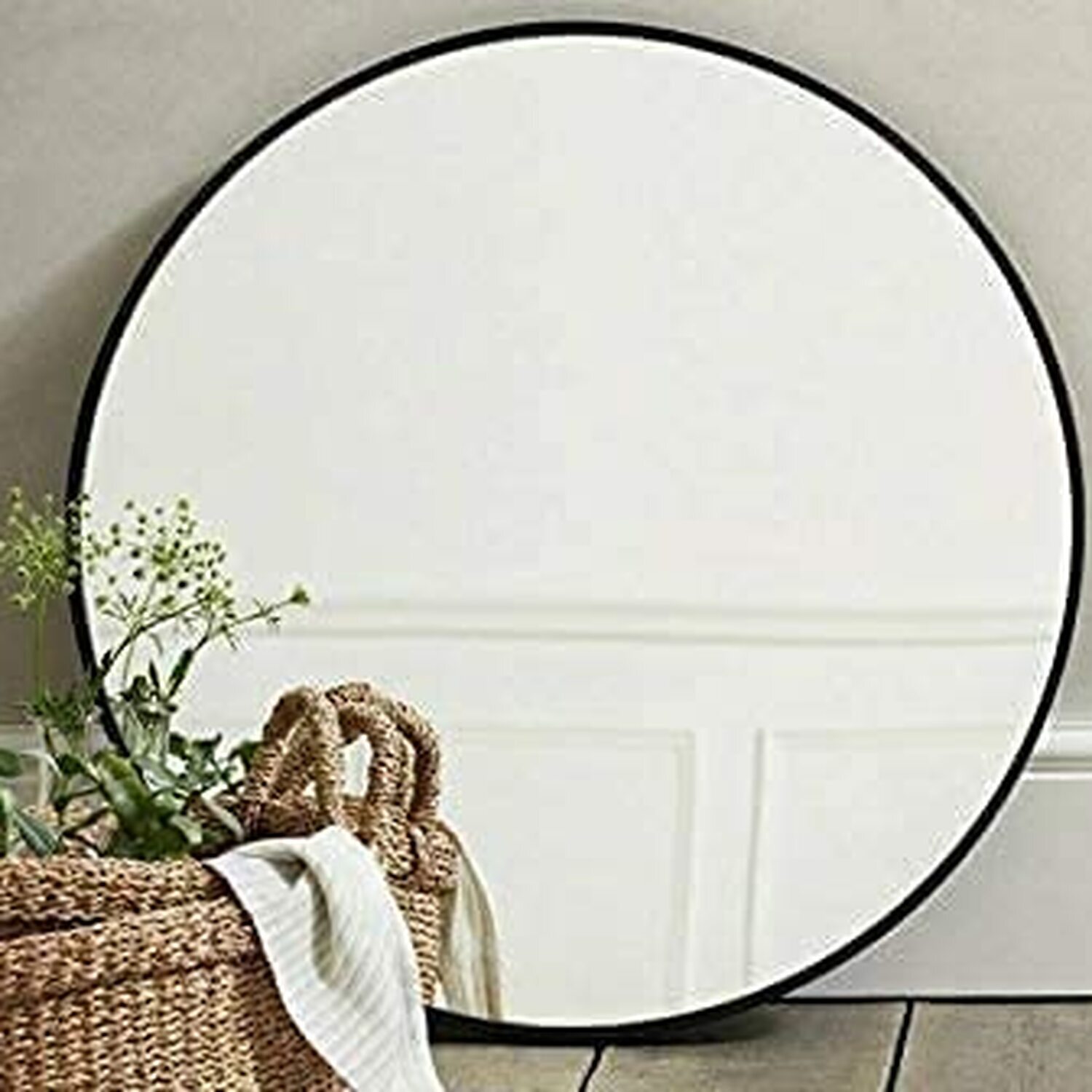 Image of Round Black Wall Mounted Mirror Aluminium&hellip;