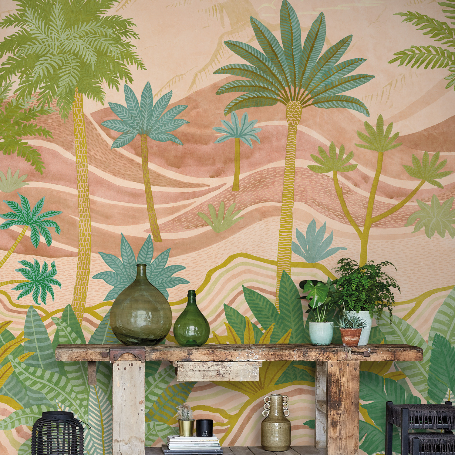 Grandeco Palm Spring 7 Lane Repeatable Textured Wallpaper Mural - Pink