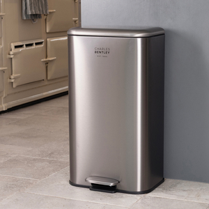 Charles Bentley 30L Slimline Rectangular Kitchen Pedal Bin Brushed Steel