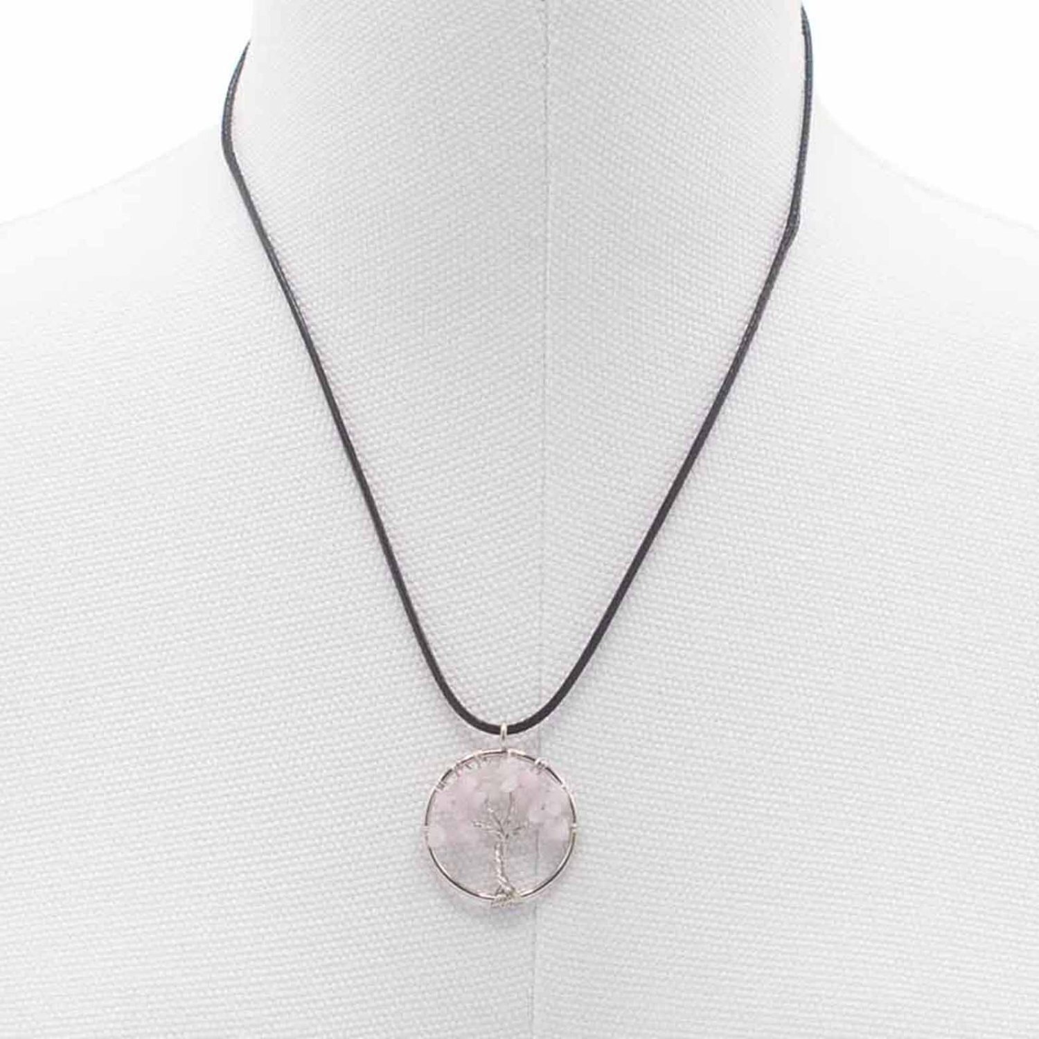 Tree of Life Pendant in Rose Quartz, Love Healing Jewelry - White