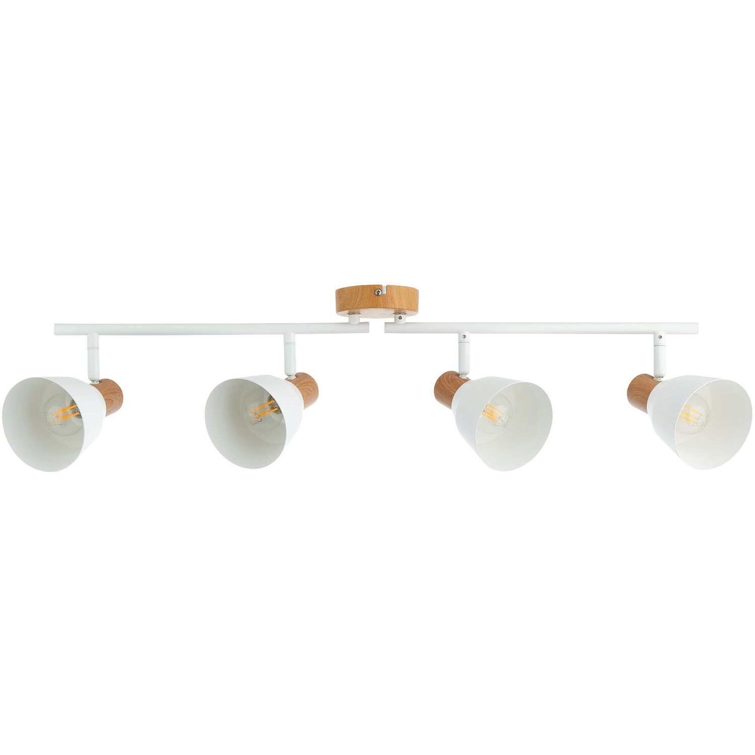 First Choice Lighting Matt White & Wood Detail 4 Way Adjustable Ceiling Spotlight - Matt White With Wood Effect Detail