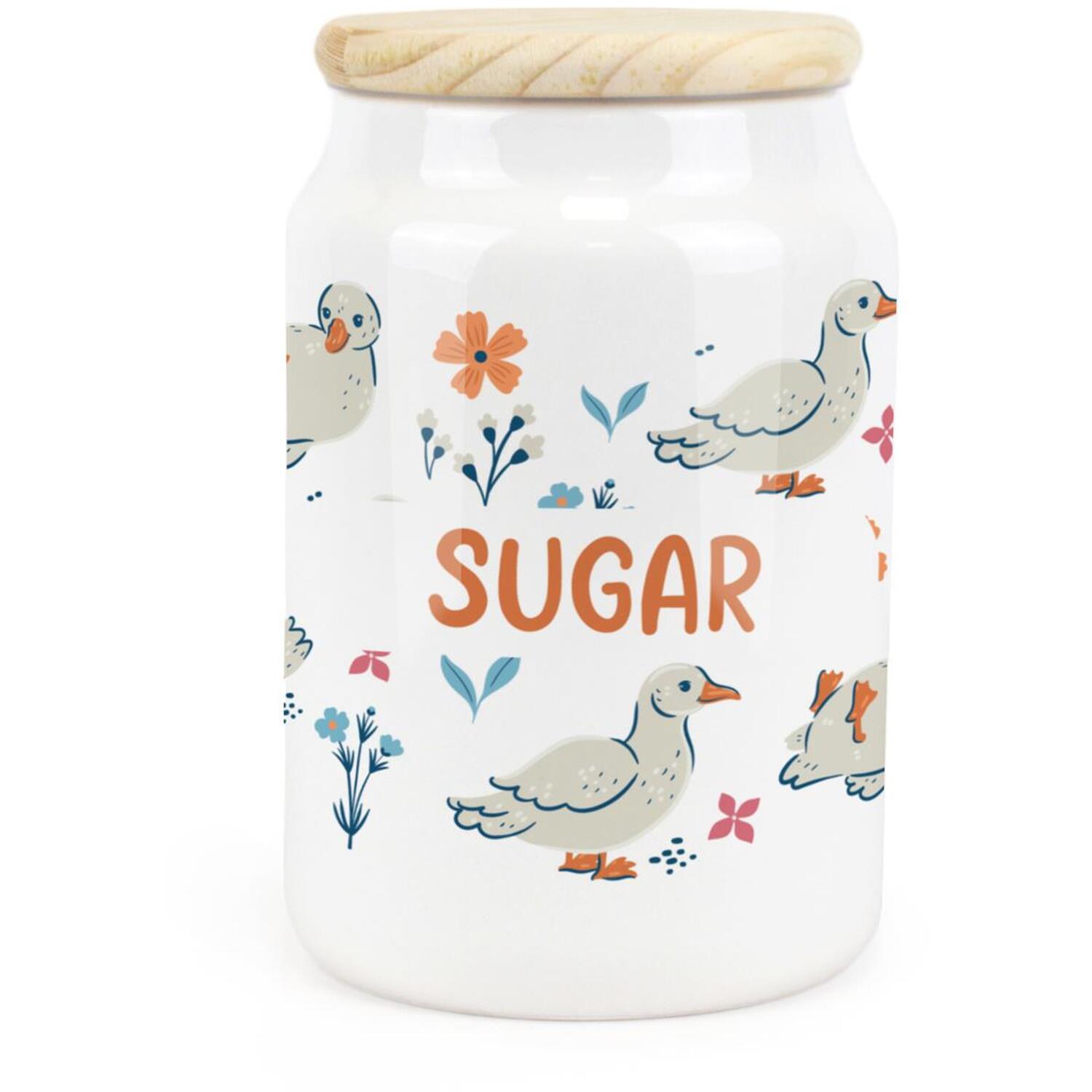 Purely Home Ducks & Flowers Ceramic Sugar Storage Canister - White