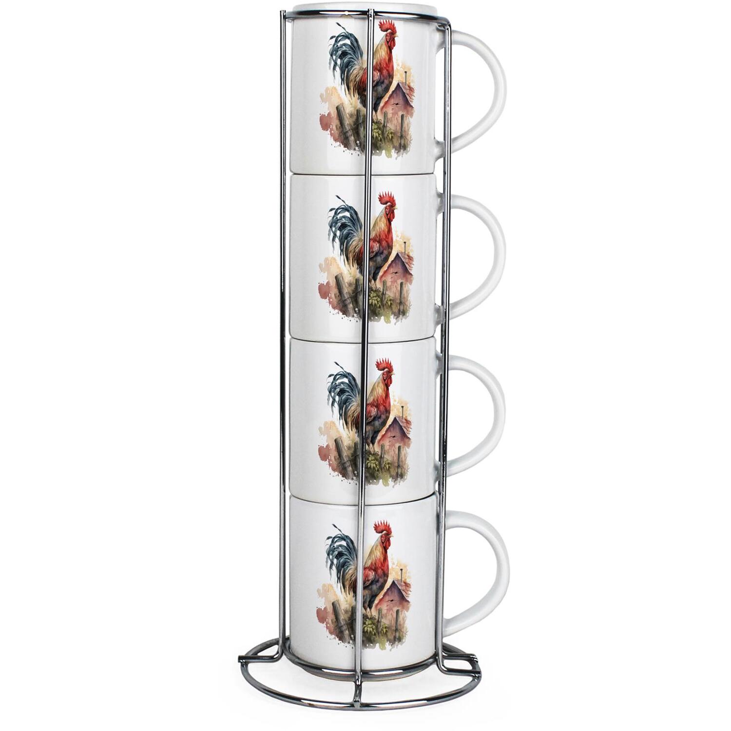 Rooster Small Stacking Mugs Set - Countryside Farm Animals - Set of 4 Gift - Image 2