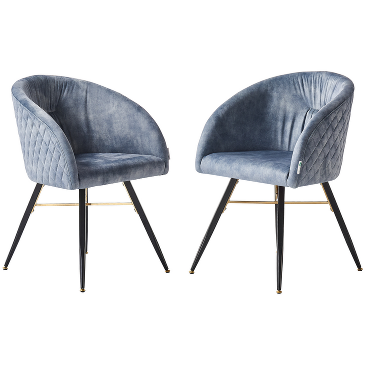 Life Interiors Set of 2 Vittorio Velvet Dining Chairs with Black Metal Legs, Quilted Design Modern Accent Chair in Grey - Image 3