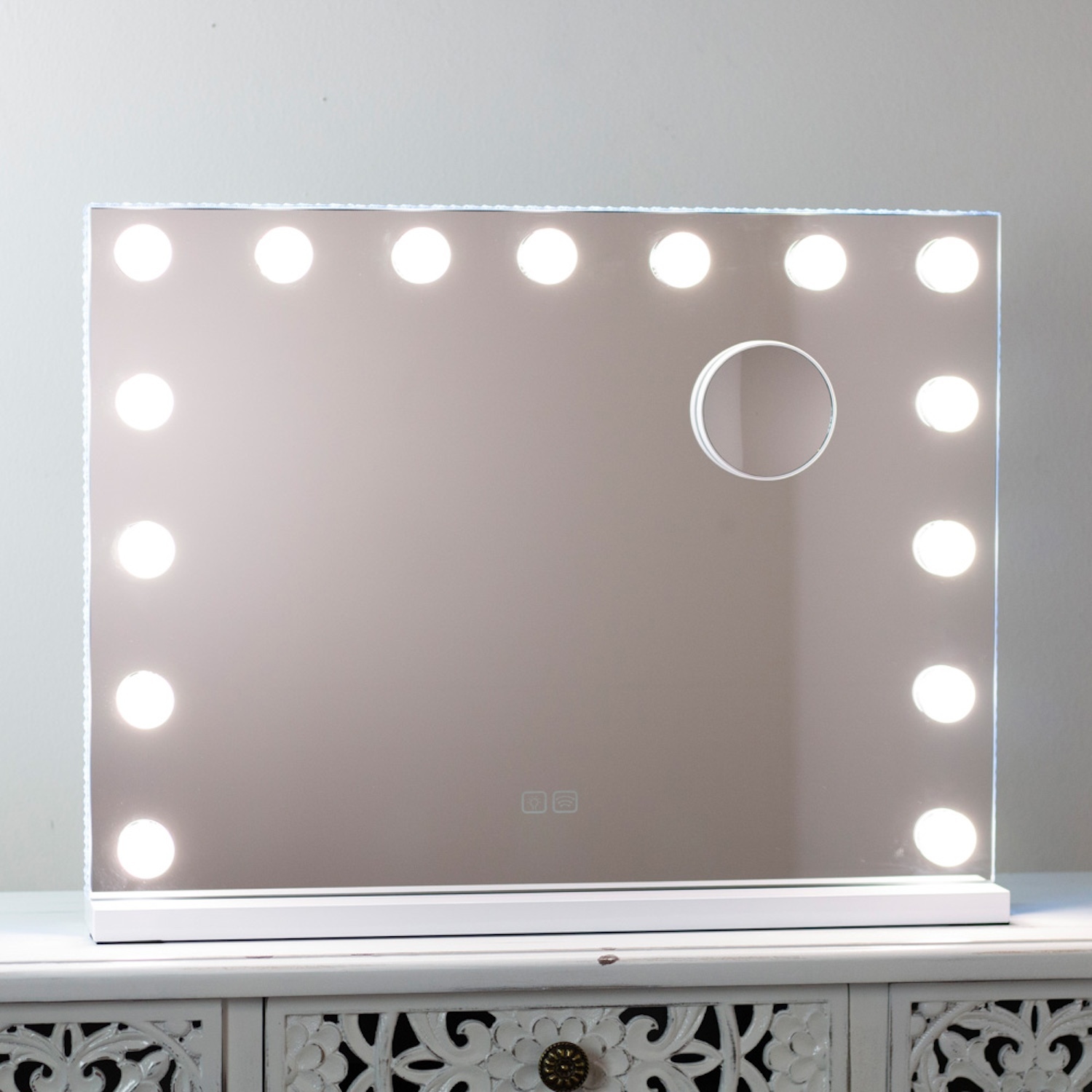 White Modern LED Hollywood Vanity Makeup Tabletop Dressing Mirror with Bulbs 58cm - Soho Collection - White