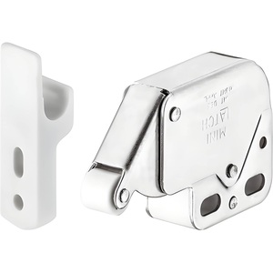 Dzina Mini Spring Loaded Cabinet Catch, White and Nickel Plated, Push-to-Open Mechanism, 11mm x