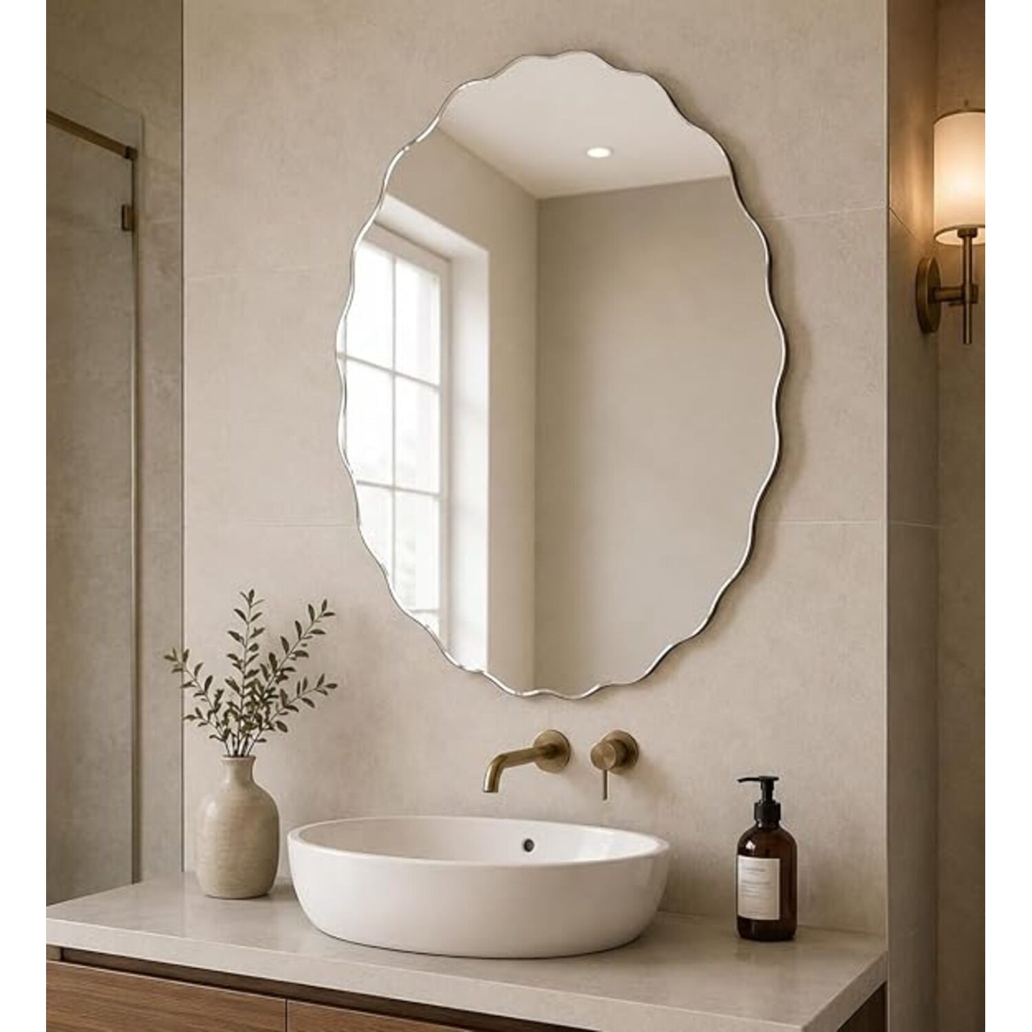 B&Q - Silver Frameless Oval Wall Hanging Mirror Bevelled Border Zig Zag Edge Asymmetrical Design Hallway Furniture Decor 40X60Cm - Image 2
