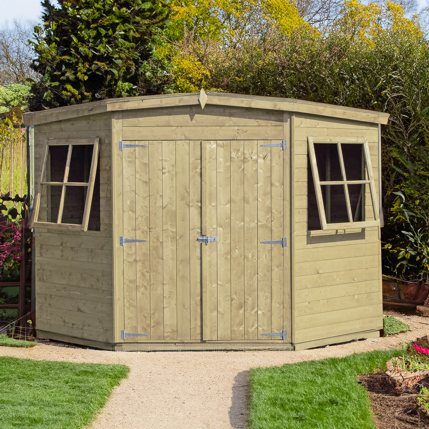 Rackhams Light Corner Shed 7X7 Pressure Treated 12Mm Interlock Clad Wooden Shed - Image 5