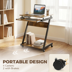 Rustic Brown HOMCOM Movable Computer Desk with 4 Moving Wheels shot 18185944
