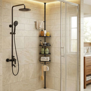 SONGMICS 4-Tier Shower Caddy, with Towel Bar, Adjustable Height