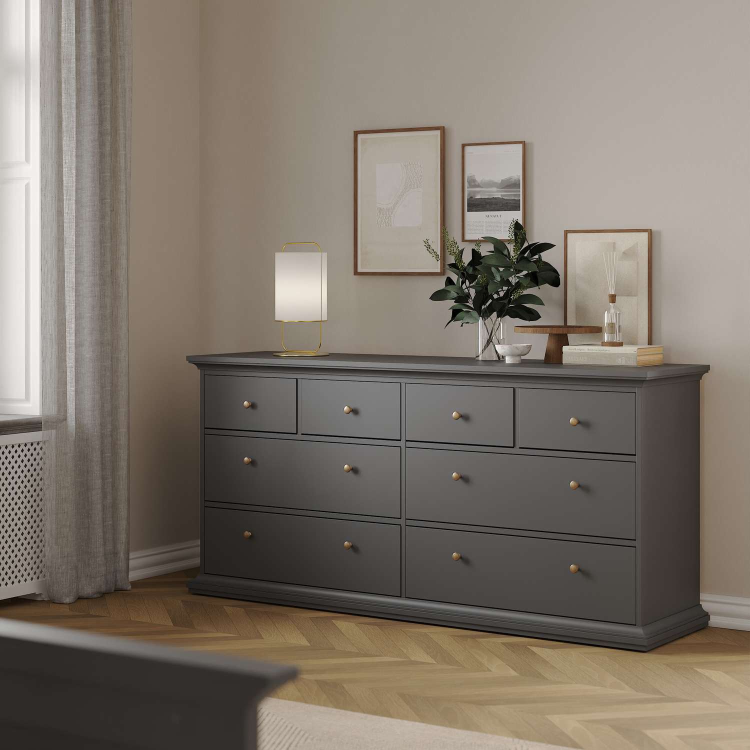 Florence Paris 8 Drawer Chest of Drawers - Matt Grey - Image 4
