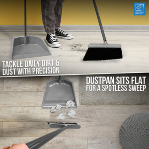 Long Handled Upright Grey Dustpan and Brush Set Ergonomic Standing Sweeper