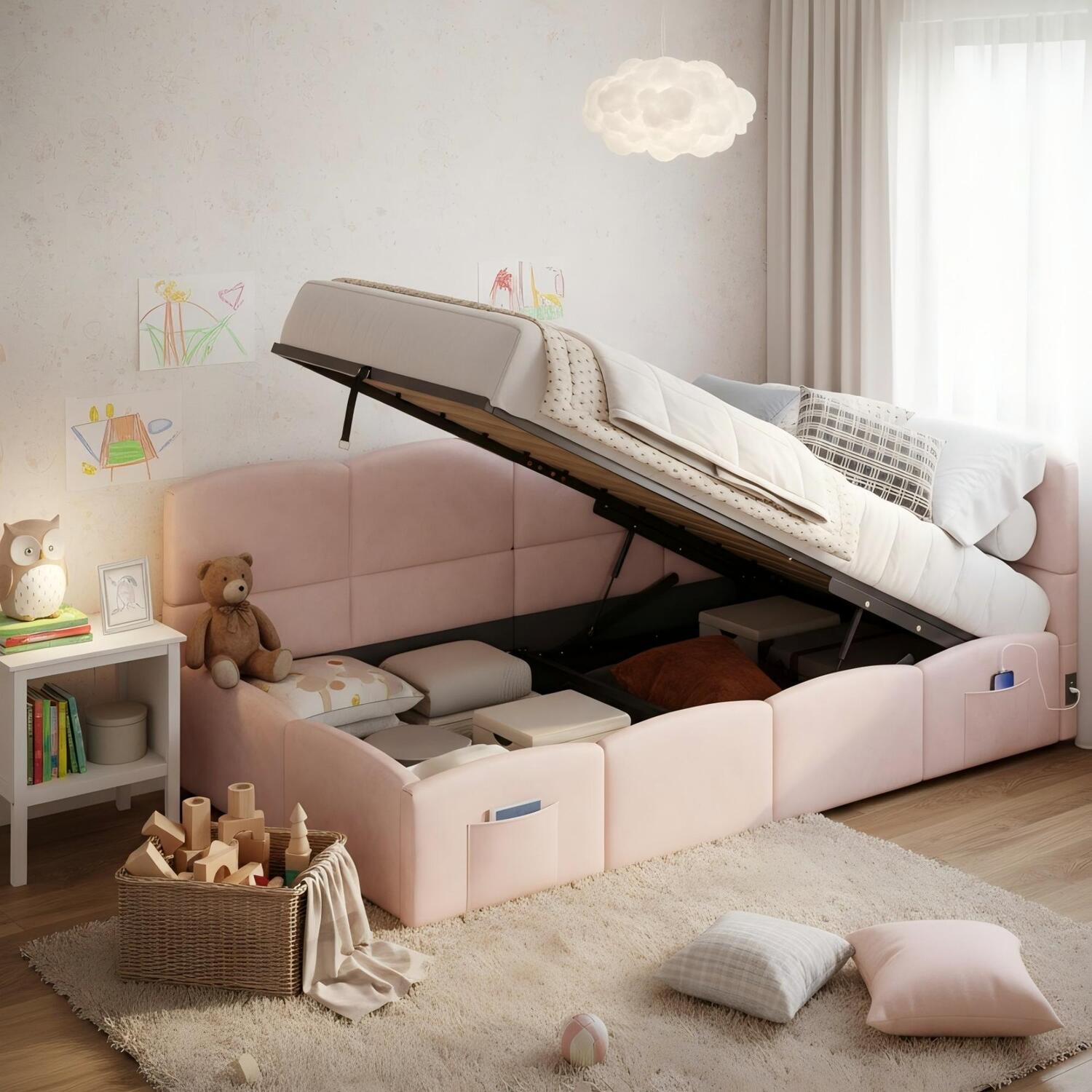 Aka Upholstered Sofa Daybed With Hydraulic Storage - Pink
