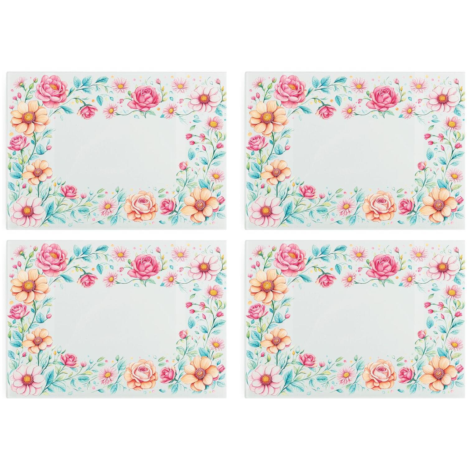 Image of Purely Home Pink Floral Glass Placemats&hellip;