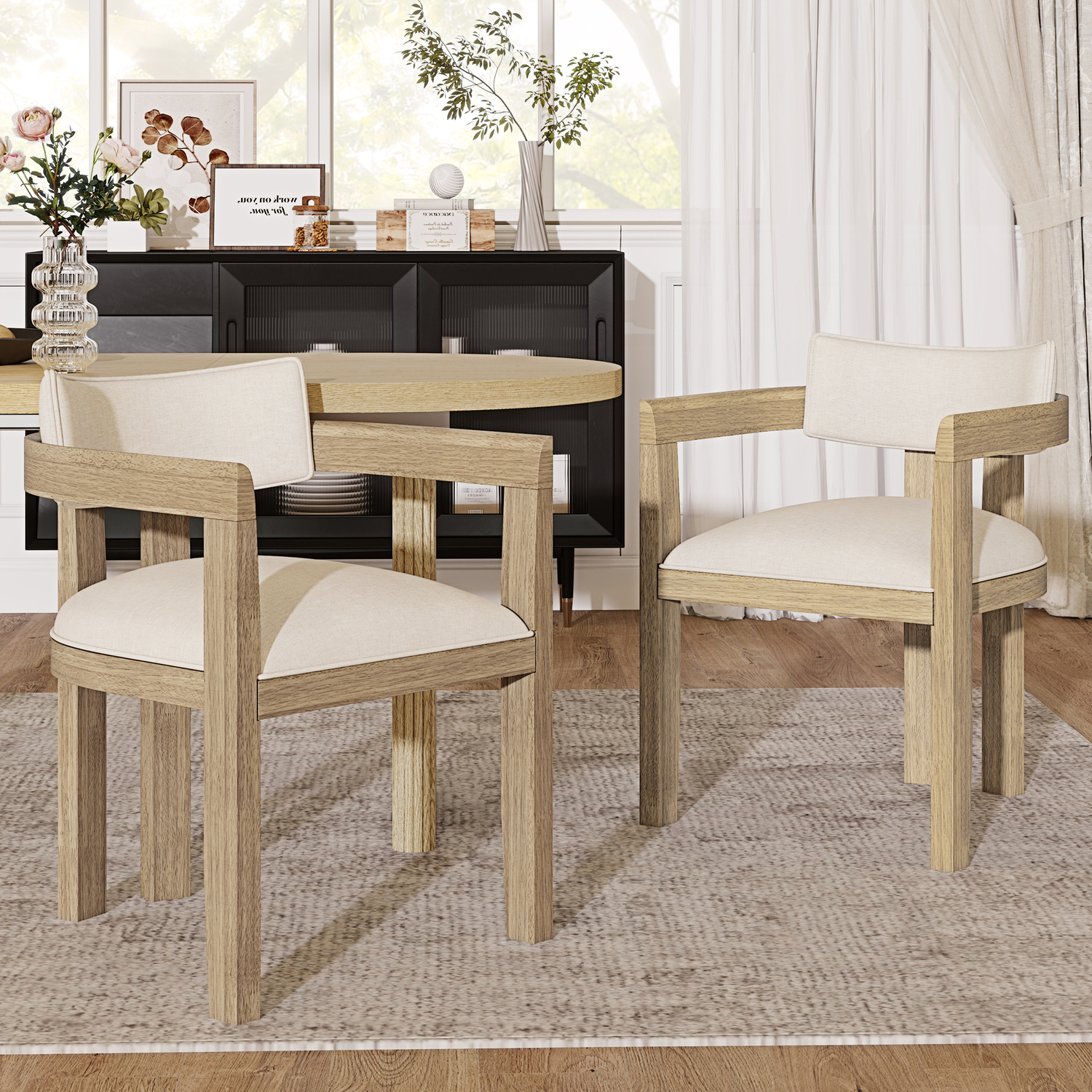 Aka Linen Dining Chairs With Solid Wood Legs, Natural Colour, Set Of 2 - Natural