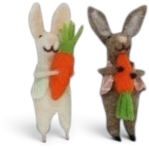 White Felt Rabbit With Carrot