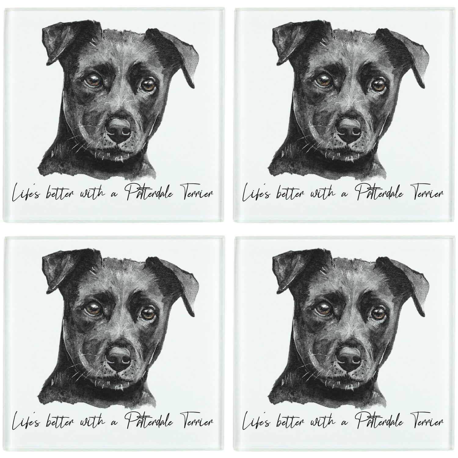 B&Q - Patterdale Terrier Coaster SetLife's Better With A Dog GiftSquare Glass Set Of Four (4) Coasters - Image 3