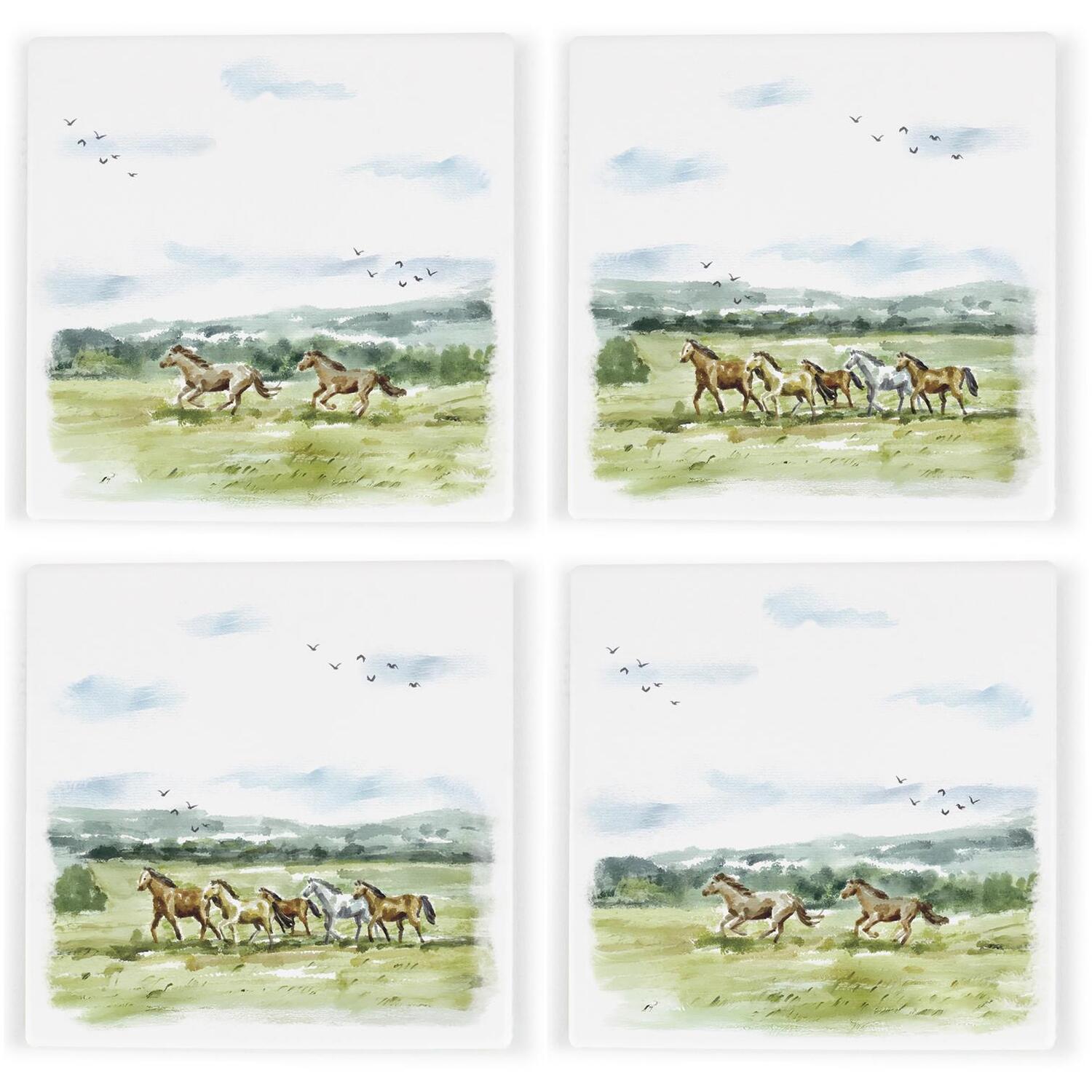 B&Q -  Wild Horses Ceramic Coaster SetHorse Themed Gifts Square Drinks Coasters 4 Pack - Image 3