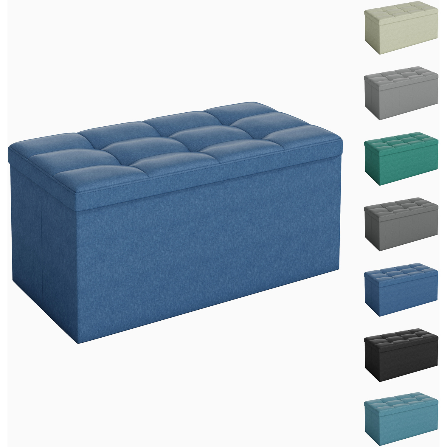 Mcc Direct 76Cm Foldable Storage Ottoman Bench Upholstered Footstool B - Blue