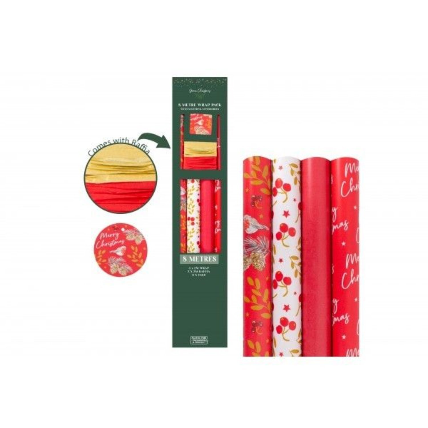 Kdmd 8M Raspberry Gift Wrap Pack Red - Red