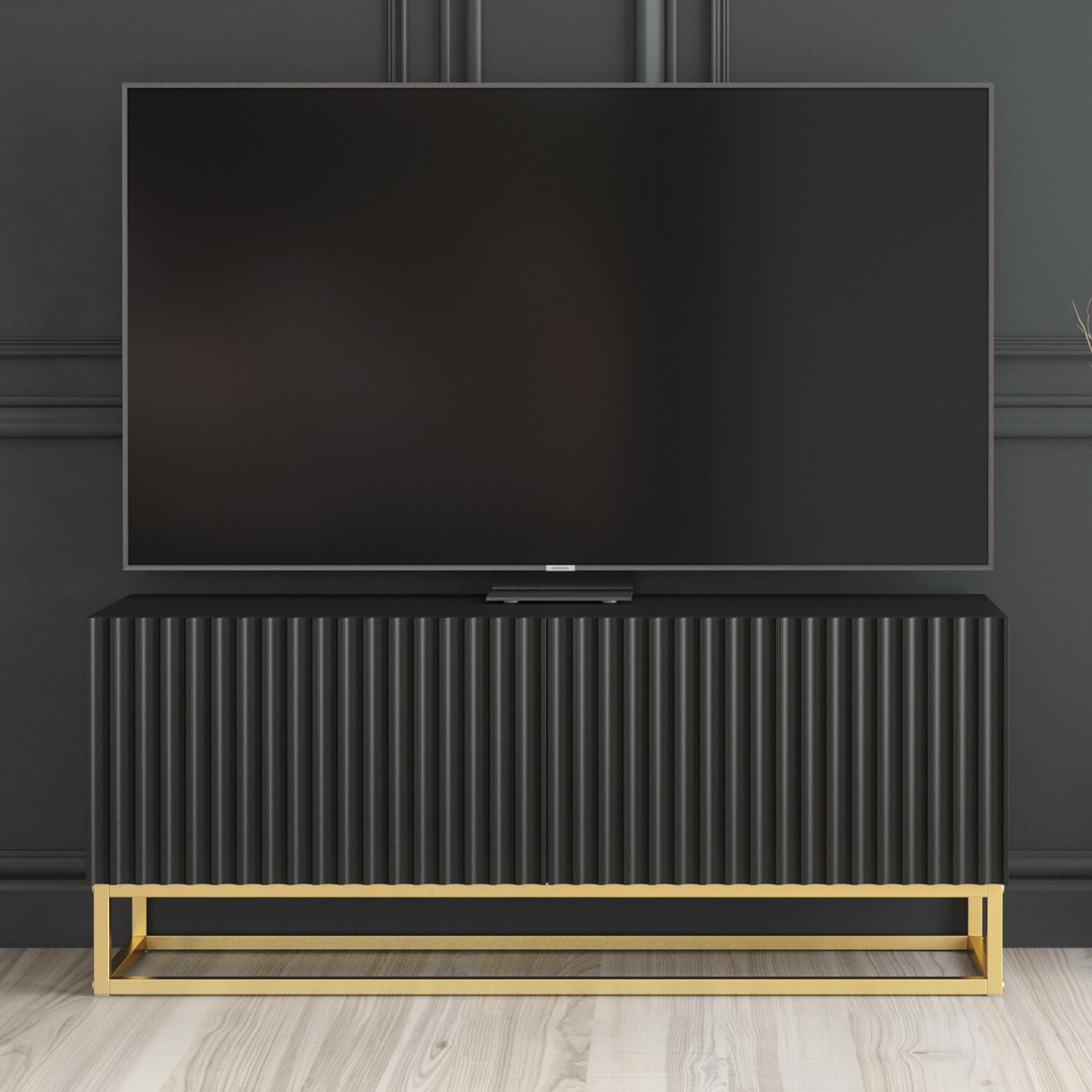 Mex Furniture Ltd Ripple Tv Unit - Black With Fluted Doors