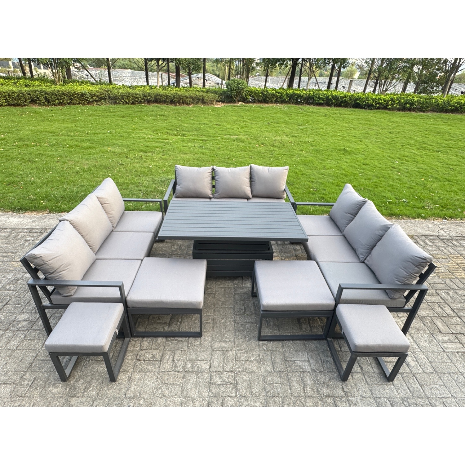 Fimous Unisex Dark Grey Aluminum Modern Patio Conversation Set With Lifting Table, Footstools In Size 4 - Image 2