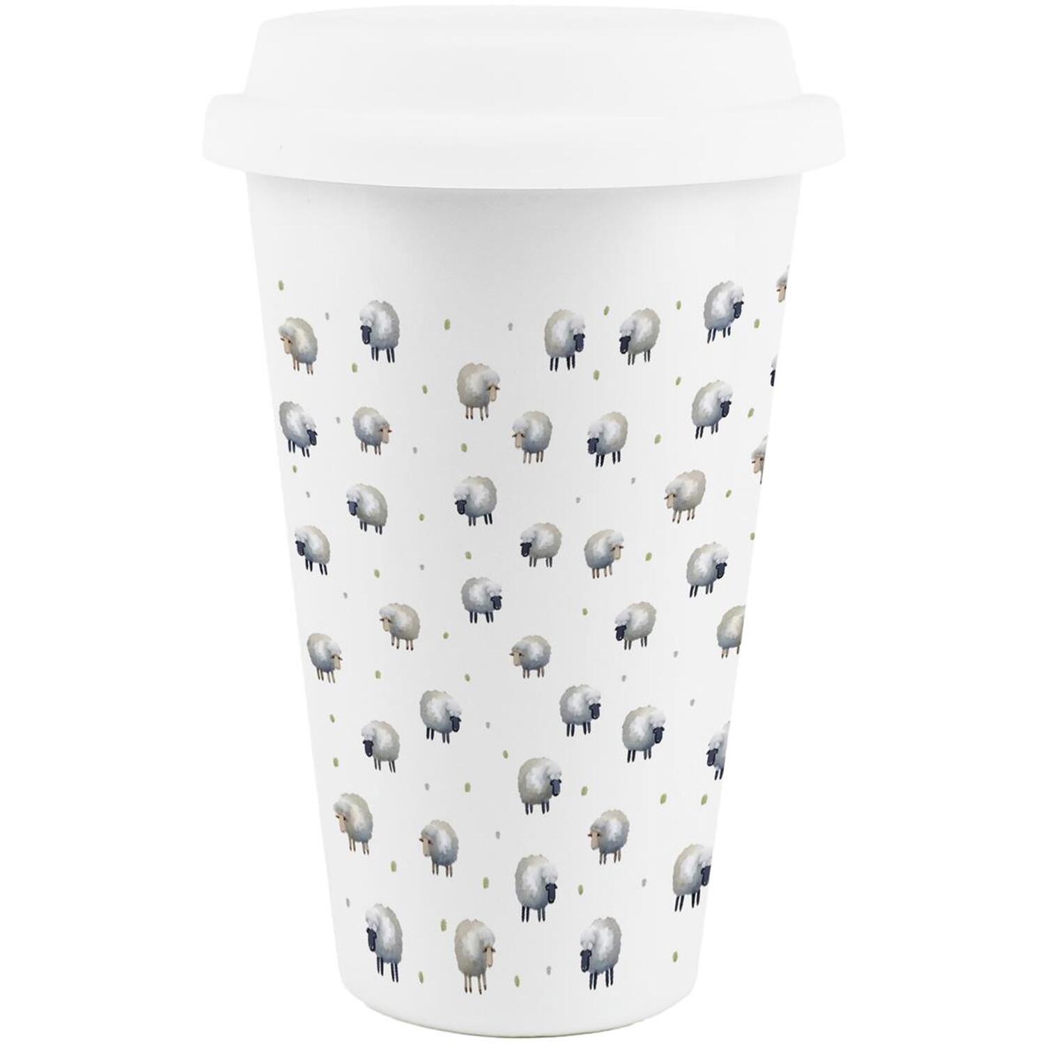 Purely Home Spring Sheep Porcelain Travel Mug - White