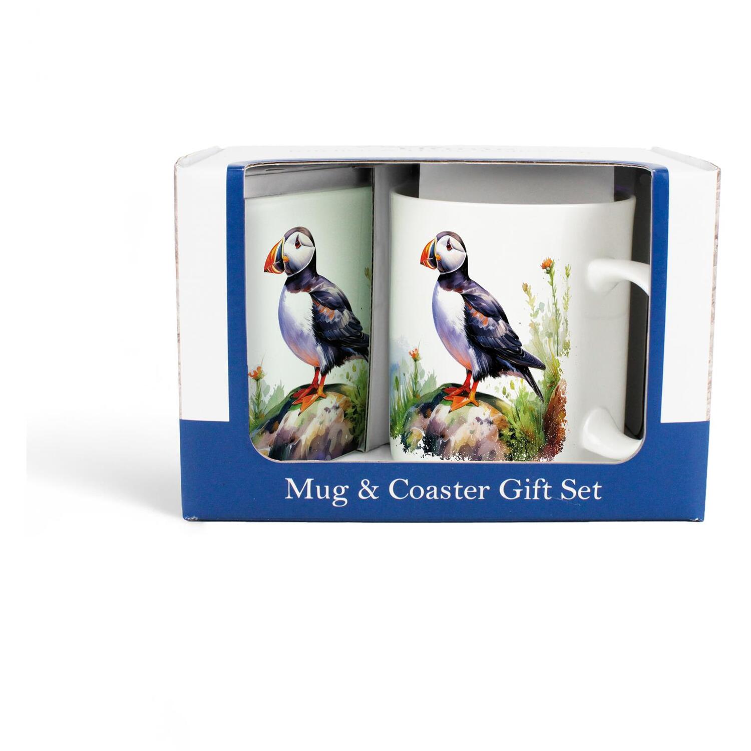Purely Home Seaside Puffins Mug & Coaster Gift Boxed Set - Multi