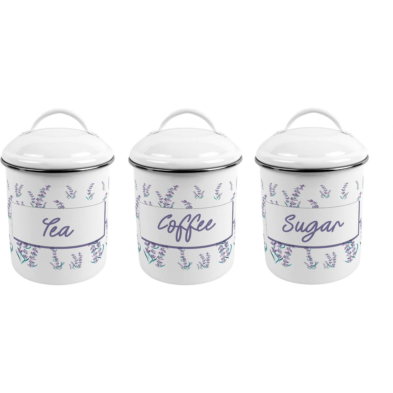 Lavender Garden Metal Tea, Coffee & Sugar Canister Set - Stylish Caddy Gift - Image 2