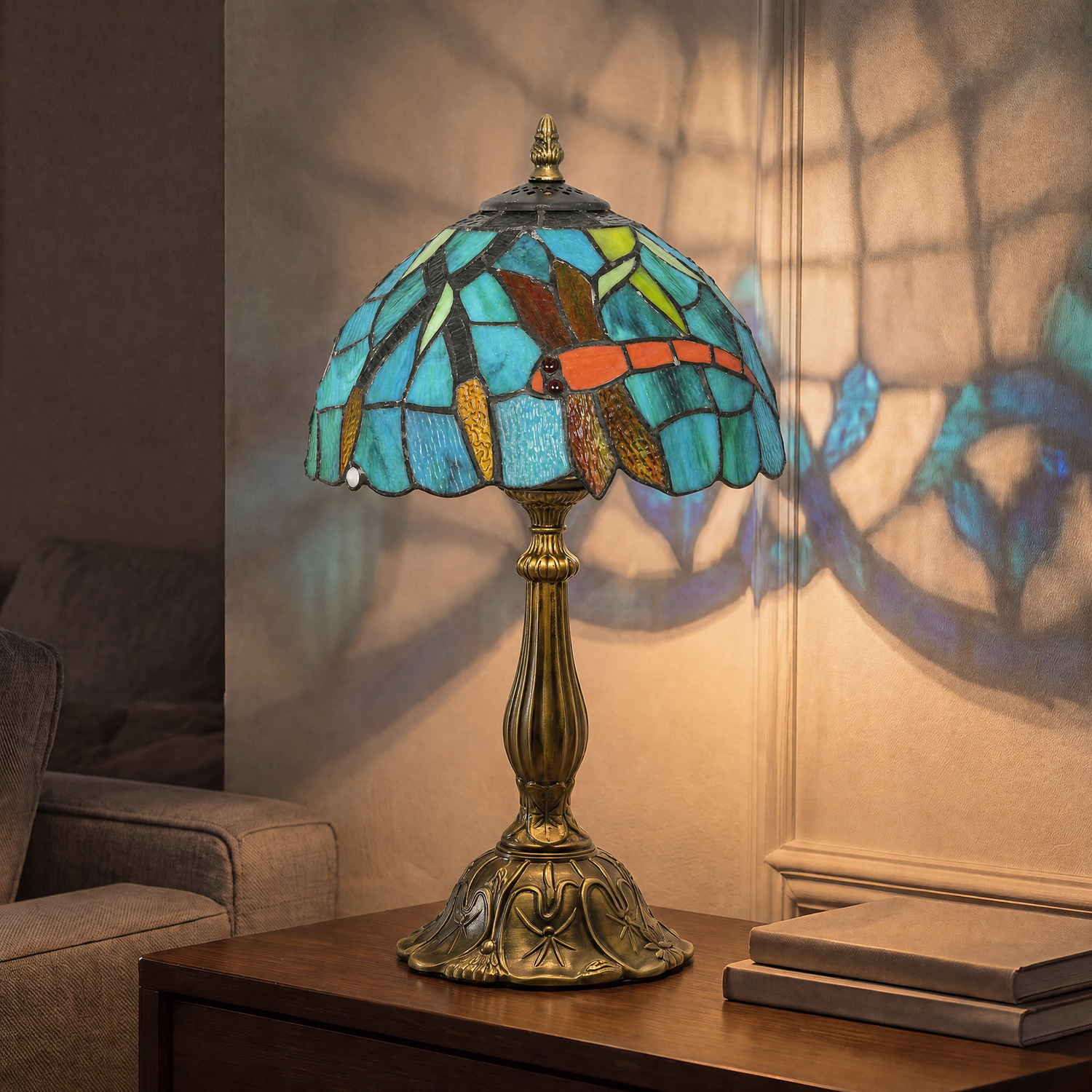 B&Q - Stained Glass Table LampHandmade Antique Bedside Lamp For Bedroom - Image 2