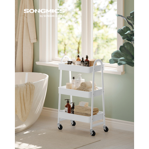 SONGMICS 3-Tier Rolling Storage Cart on Wheels, with Handle, Steel, Metal Mesh Baskets