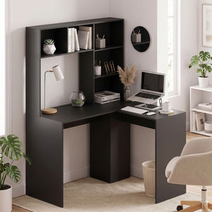 HOMCOM L Shaped Desk with 5 Storage Shelves Corner Computer Desk, Black