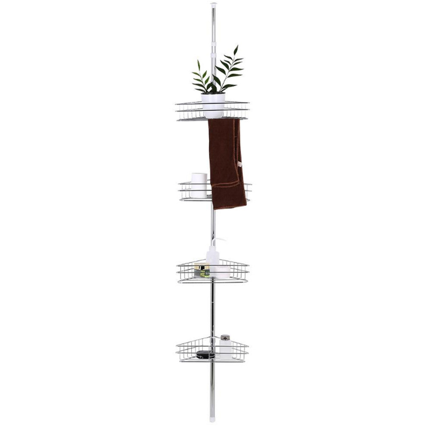 4 Tier Telescopic Shower Caddy No Drill Bathroom Storage Corner Shelf - Sliver