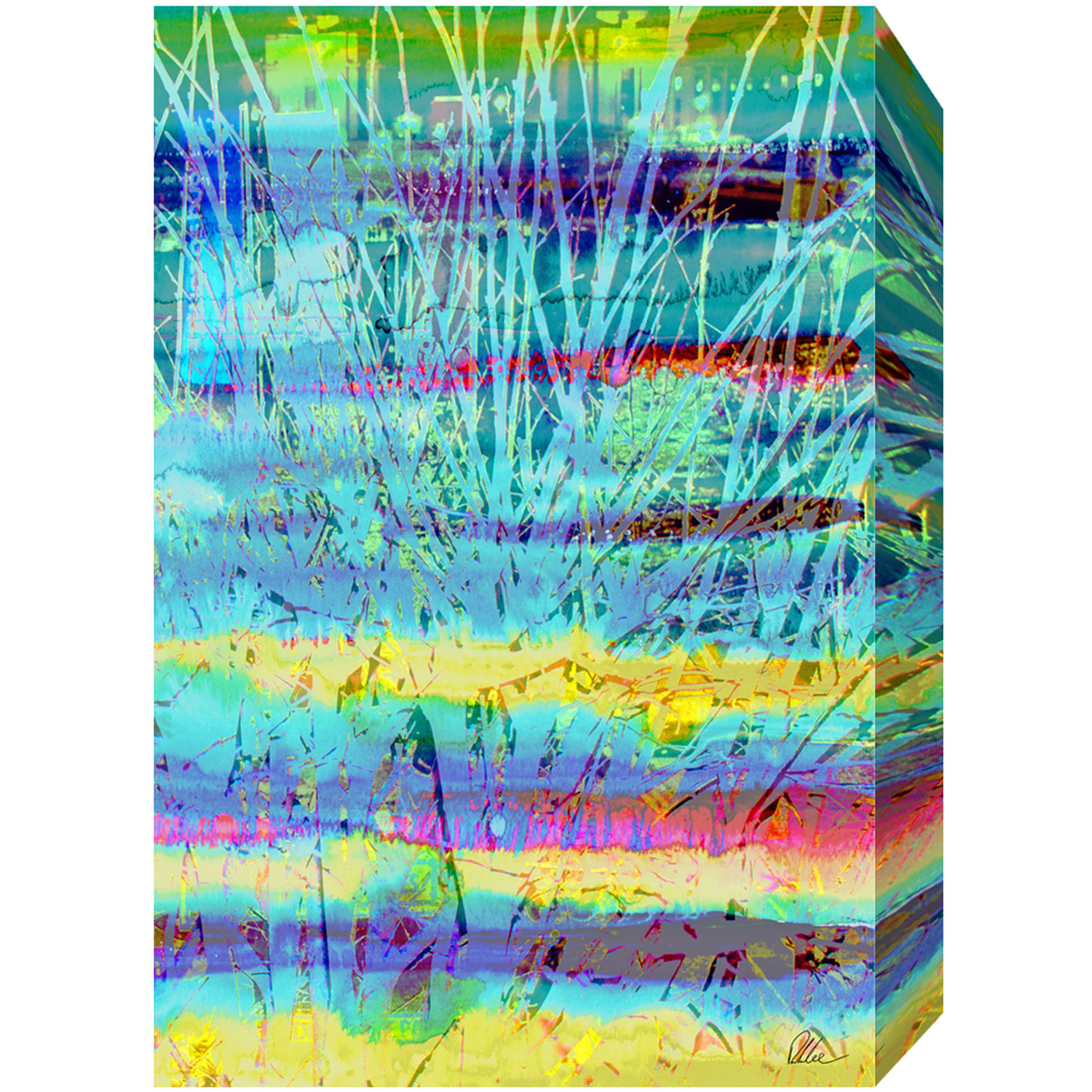 French Branches Graphic Art Wrapped on Canvas - Blue / 92cm