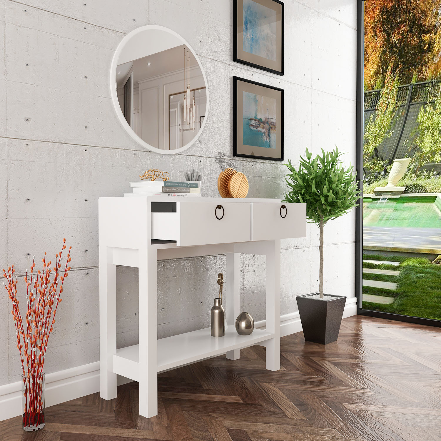 Console Table Dresuar With Mirror Monalisa - White