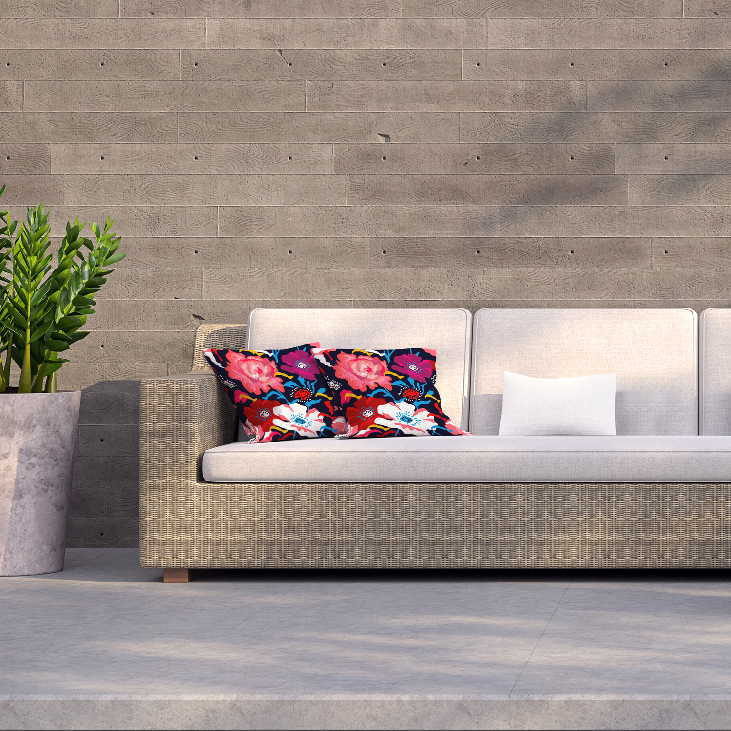 Poppies And Peonies On Dark Blue Background Outdoor Cushion - Red / 60cm