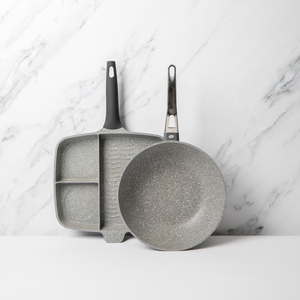 MasterClass Set of Cast Aluminium Three Section Grill Pan 32cm and Wok, 28cm