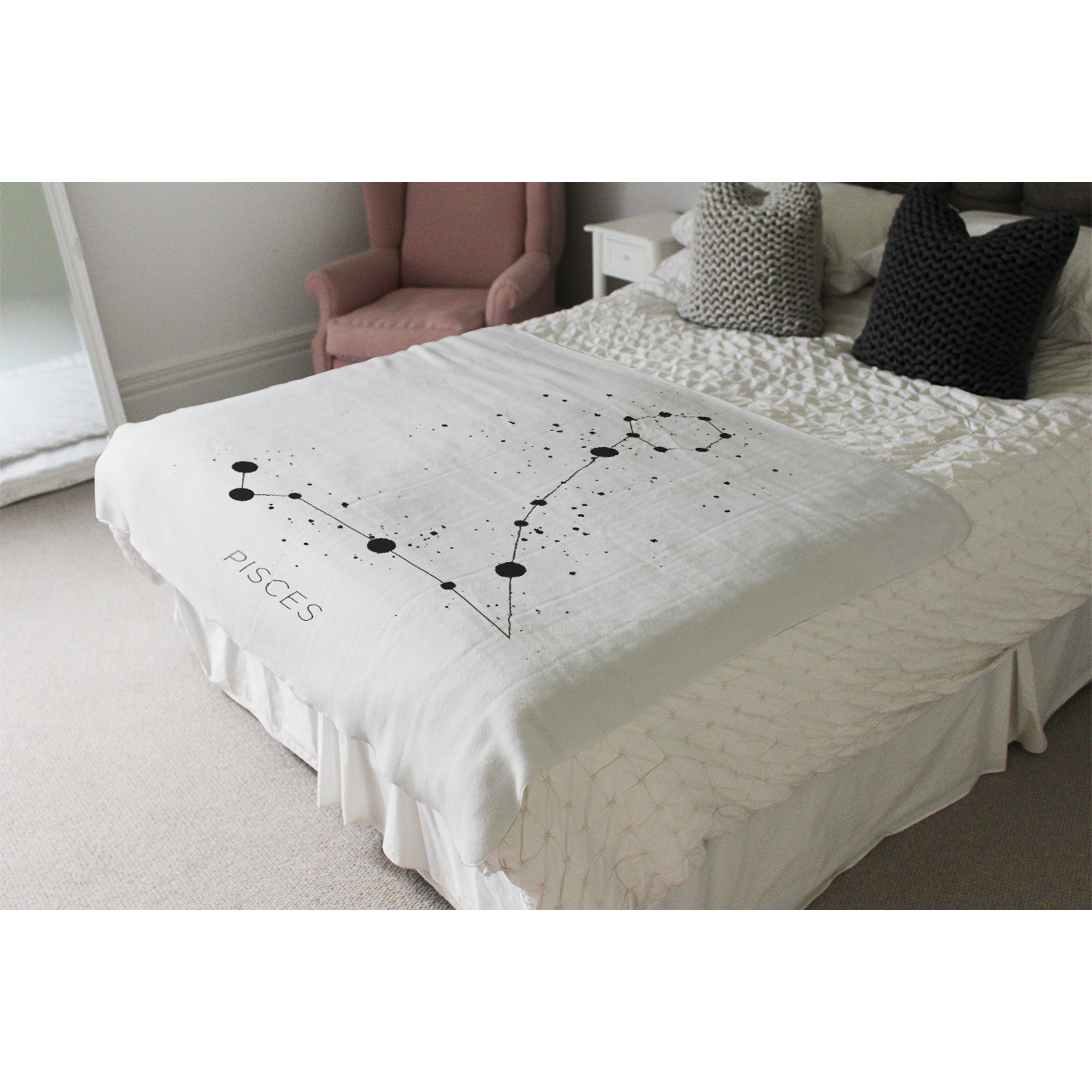 Star Constellation Zodiac Pisces Soft Blanket - White