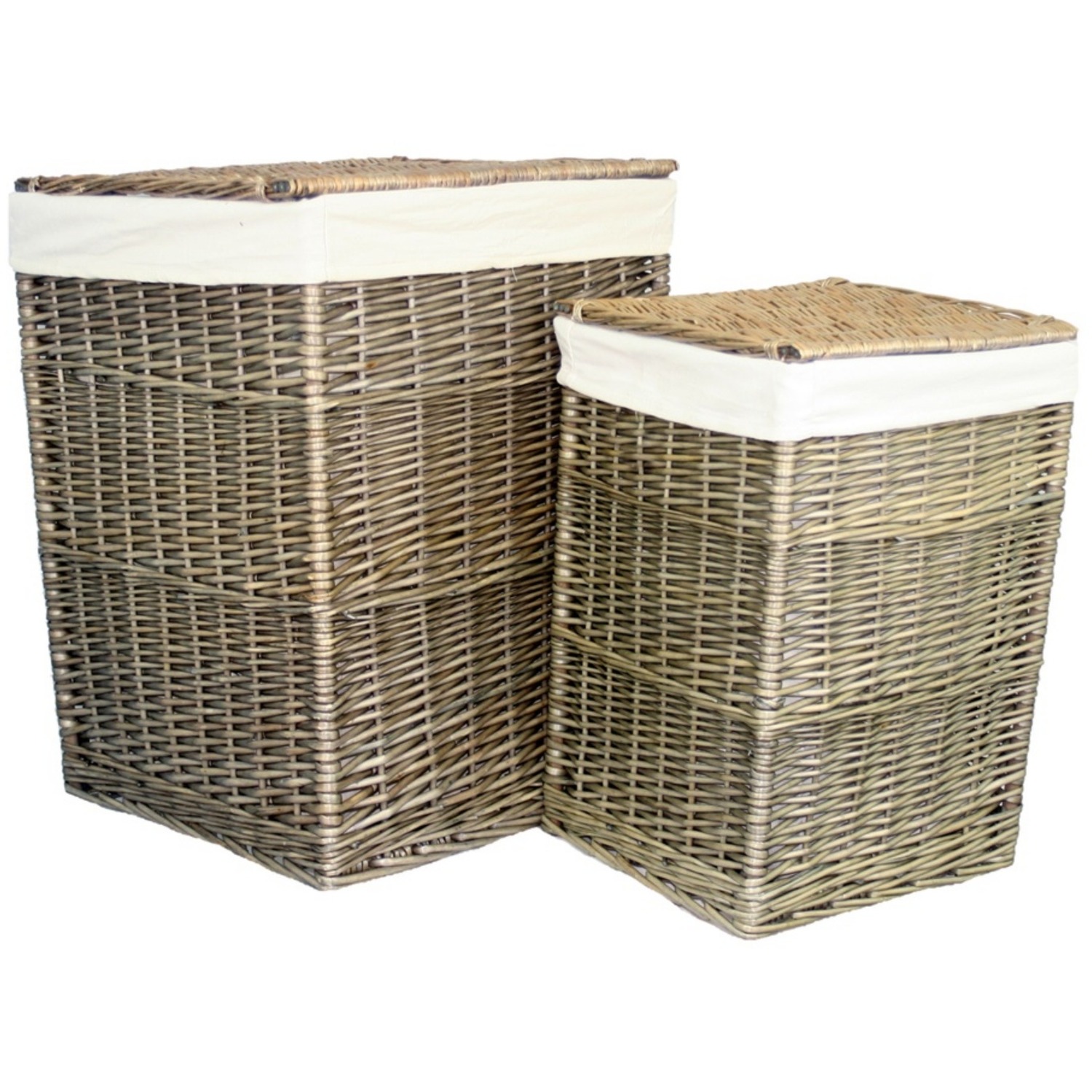 Antique Wash Rectangular Laundry Basket with Off White Lining - Brown Grey / 46cm
