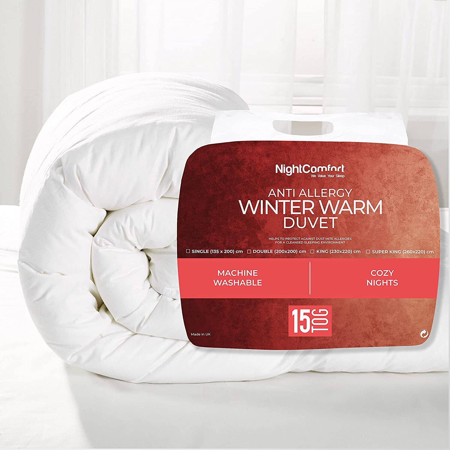 15 Tog Feels Like Down Winter Warm Duvet - White King Size