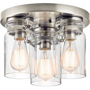 Brinley 3 Light Flush Mount Ceiling Light Brushed Nickel, E27