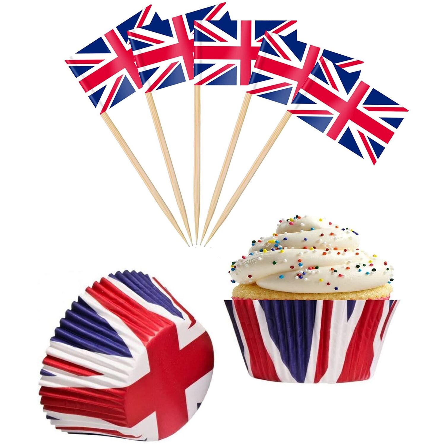 24 Piece Union Jack Cupcake Cases And Flags