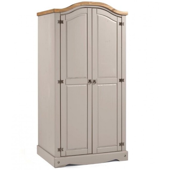 Corona Grey Wax 2 Door Arch Top Wardrobe Solid Wood Pine Wooden Double