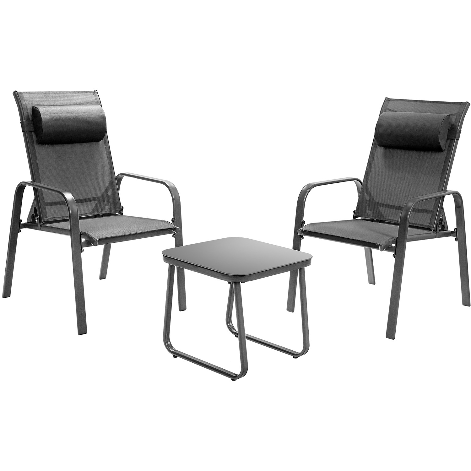 COSTWAY - 3-Piece Patio Bistro Furniture Set Grey - Grey thumbnail