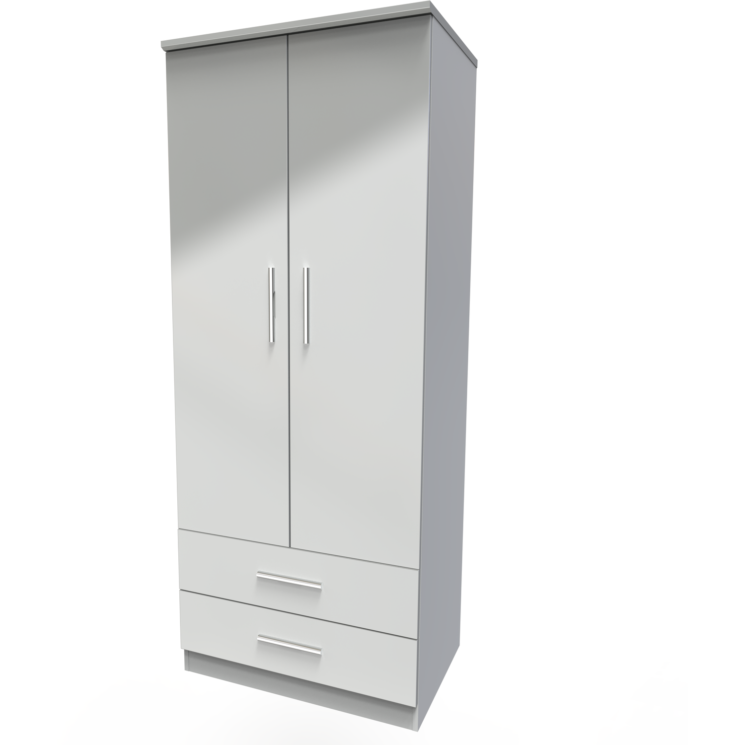 Knightsbridge Ready Assembled 2ft6in 2 Drawer Wardrobe - Grey Gloss Grey