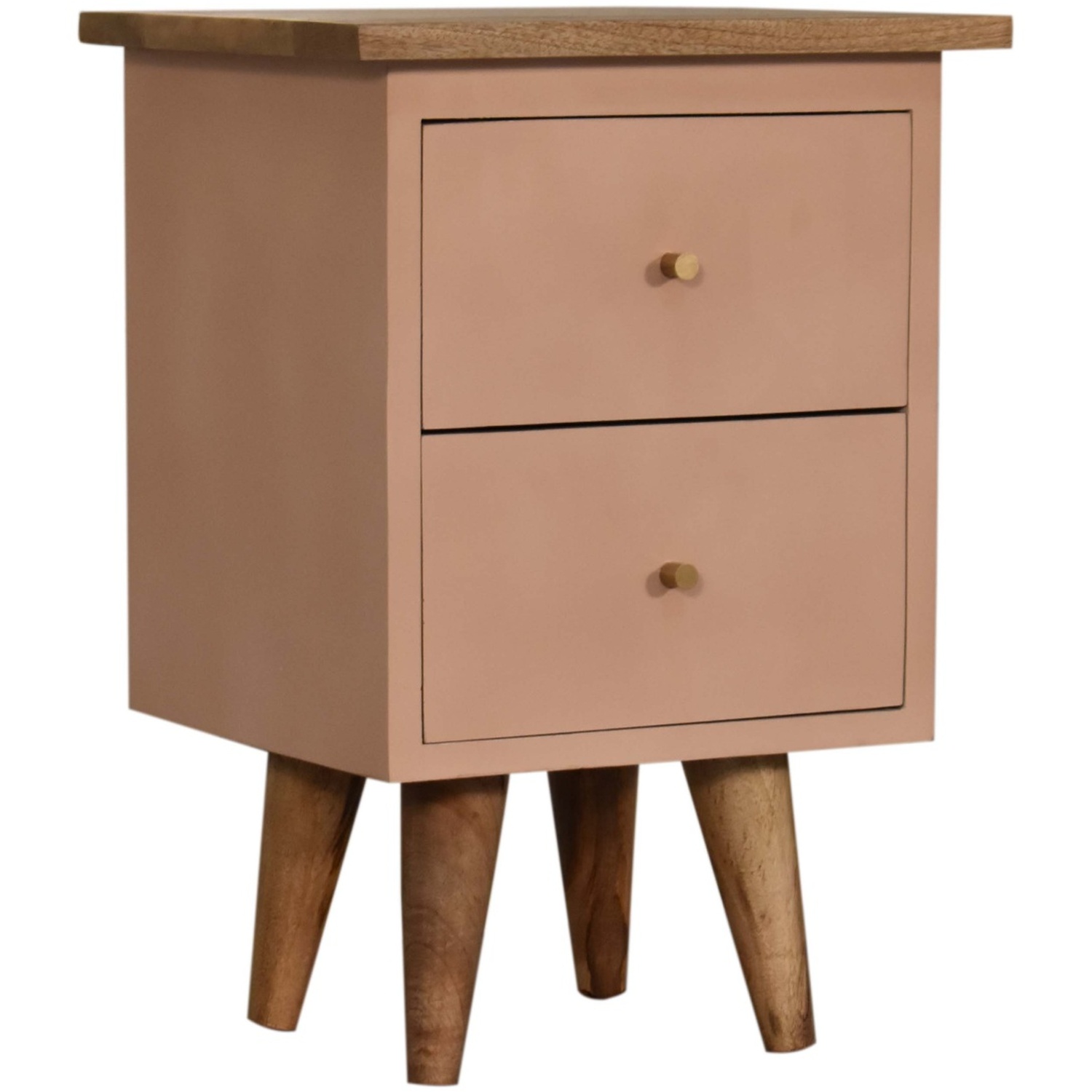 Stylish Mango Wood Hand Painted 2 Drawers Bedside Cabinet - Brown