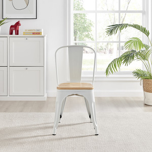 White Colton Stackable Tolix Style Industrial Metal Kitchen Dining Chair Wood Seat shot 4116885