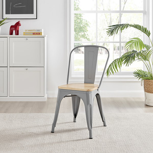 Grey Colton Stackable Tolix Style Industrial Metal Kitchen Dining Chair Wood Seat shot 4116987