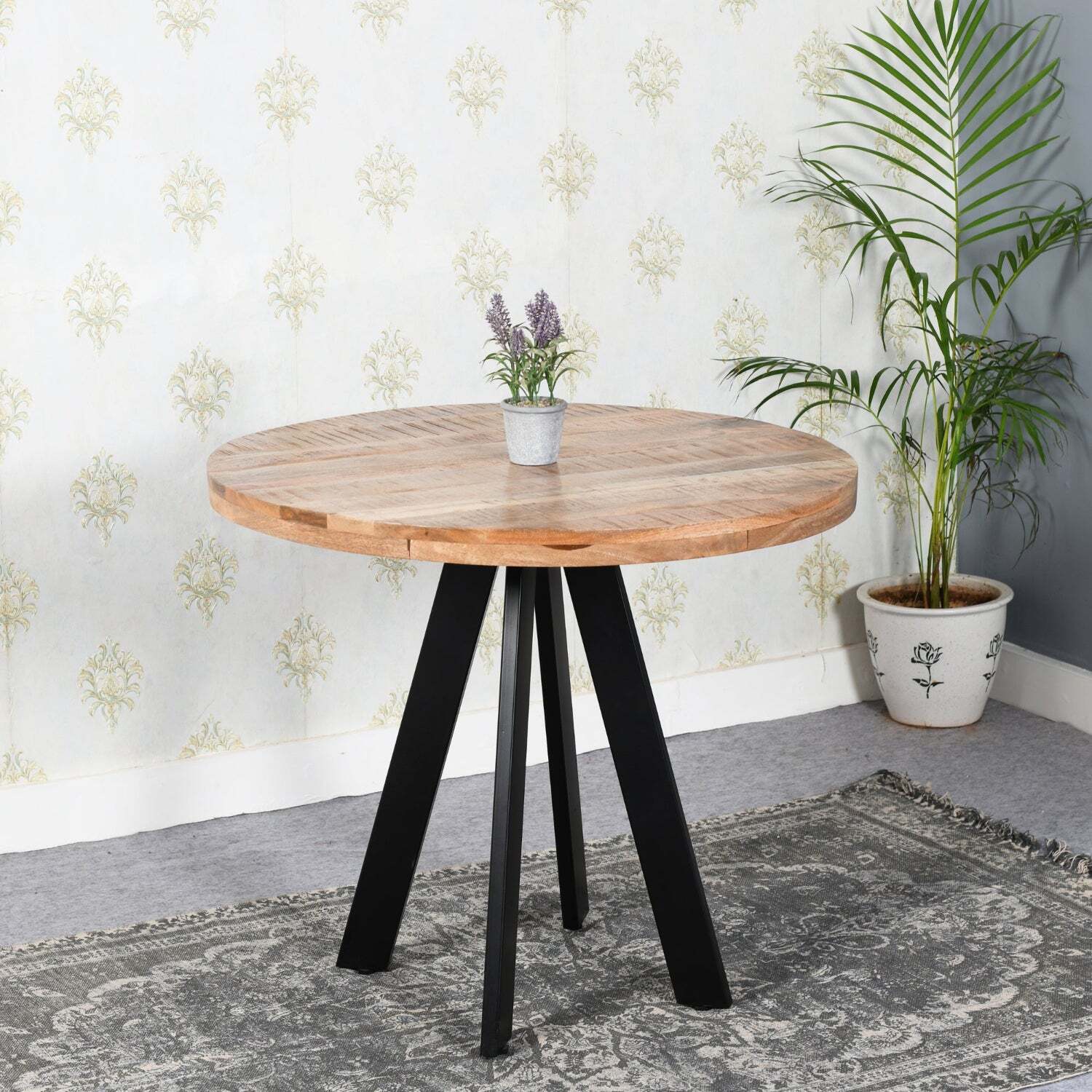 Merlin Mango Wooden 4 Seater Round Dining Table Set With 4 Chairs - Light Wood